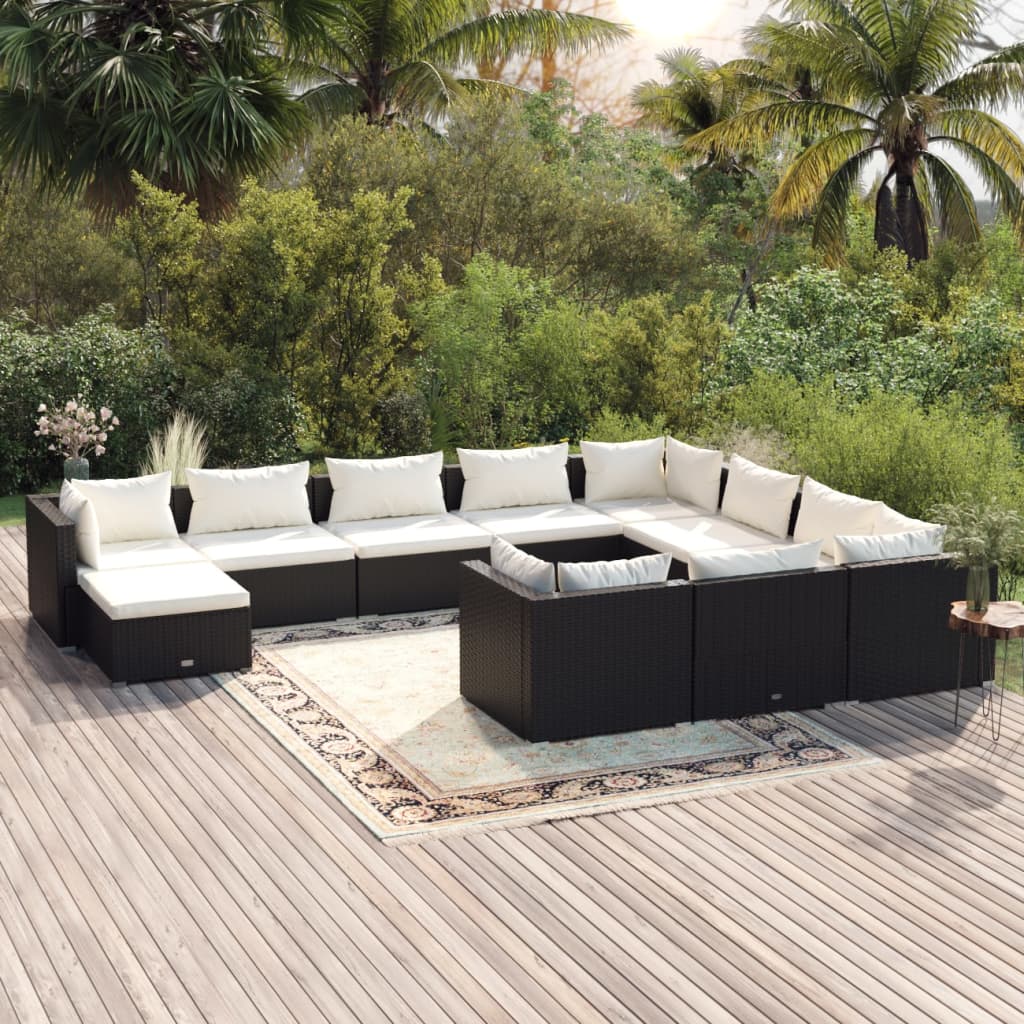 Set Divani da Giardino 11 pz con Cuscini in Polyrattan Nero 3102695