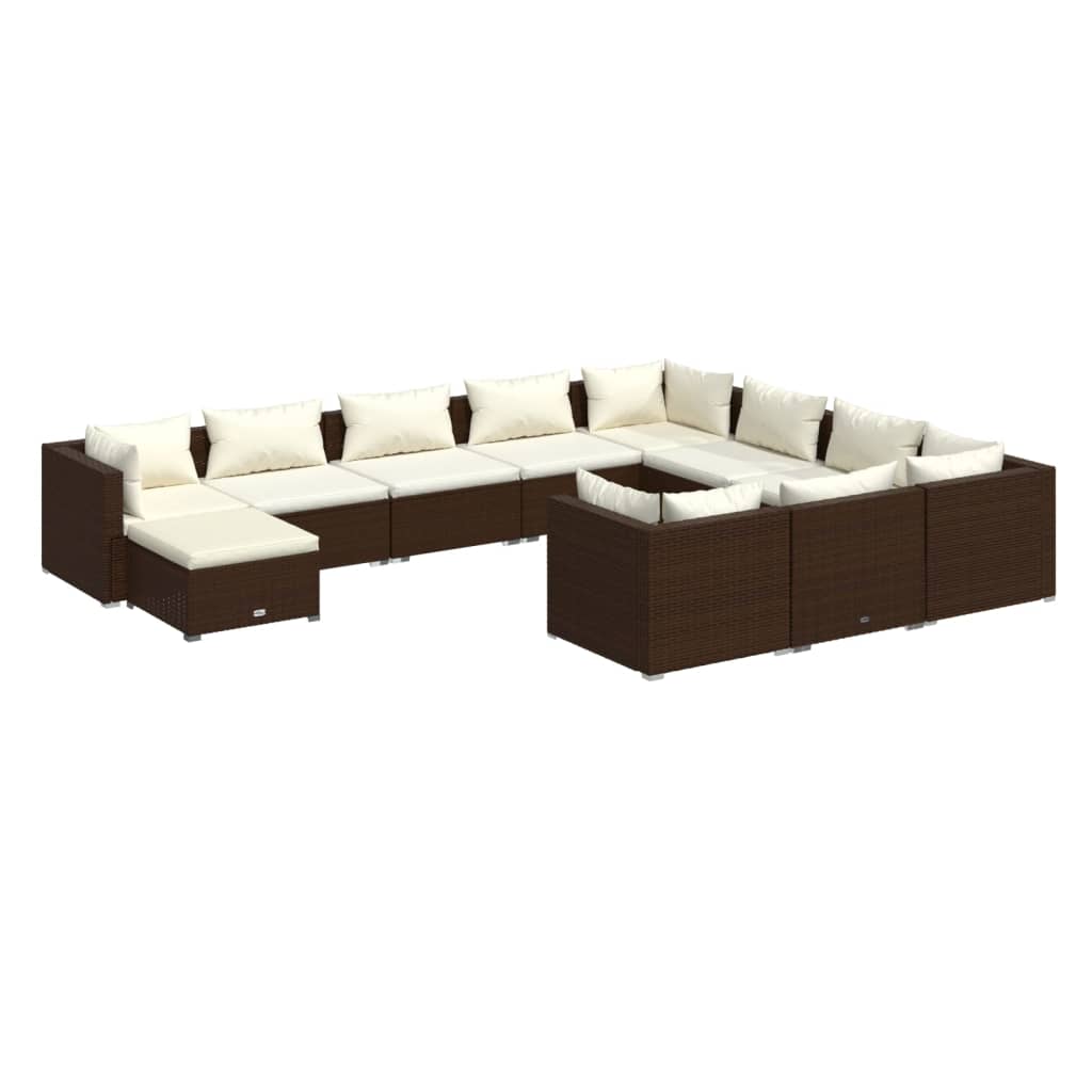 Set Mobili da Giardino 11 pz con Cuscini in Polyrattan Marrone cod mxl 49838