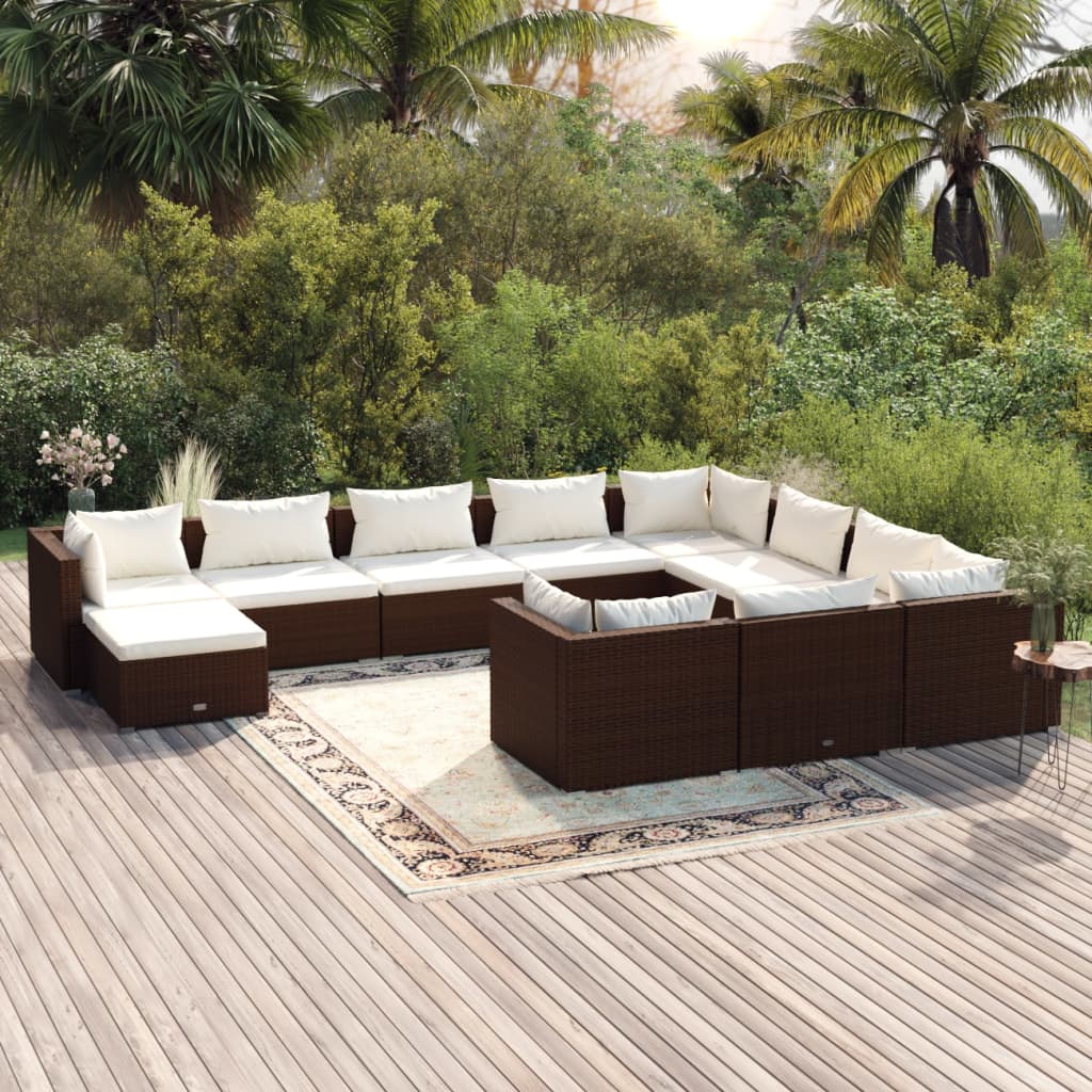 Set Mobili da Giardino 11 pz con Cuscini in Polyrattan Marrone cod mxl 49838