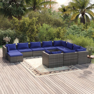 Set Divani da Giardino 11 pz con Cuscini in Polyrattan Grigio 3102702