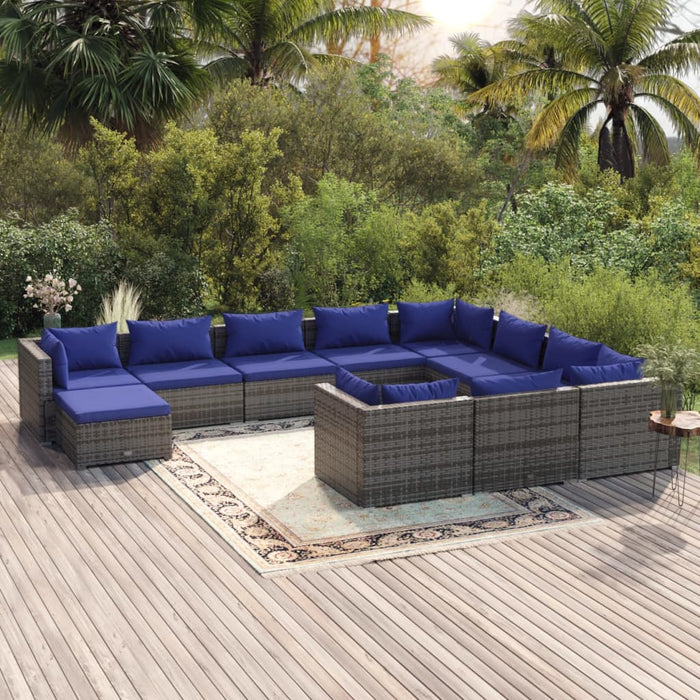 Set Divani da Giardino 11 pz con Cuscini in Polyrattan Grigio 3102702