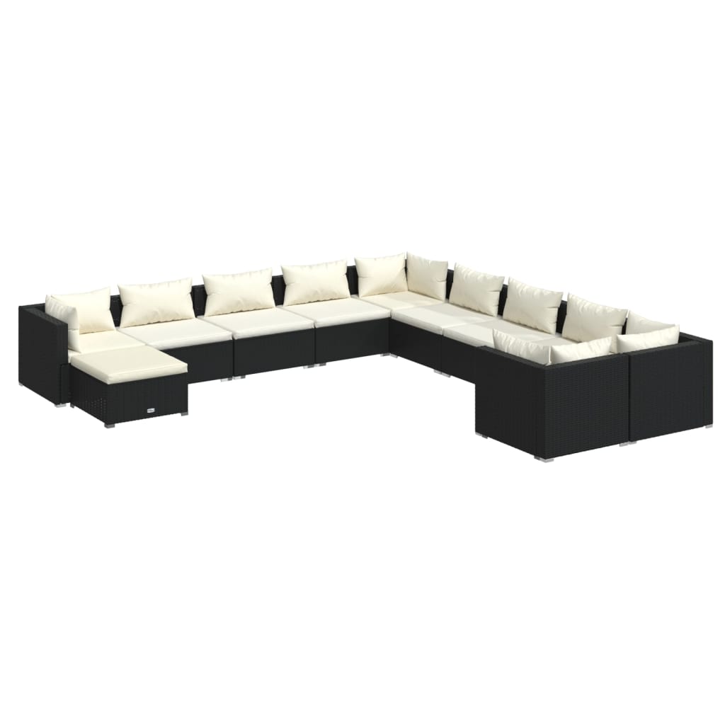 Set Divani da Giardino 11 pz con Cuscini in Polyrattan Nero cod mxl 57078