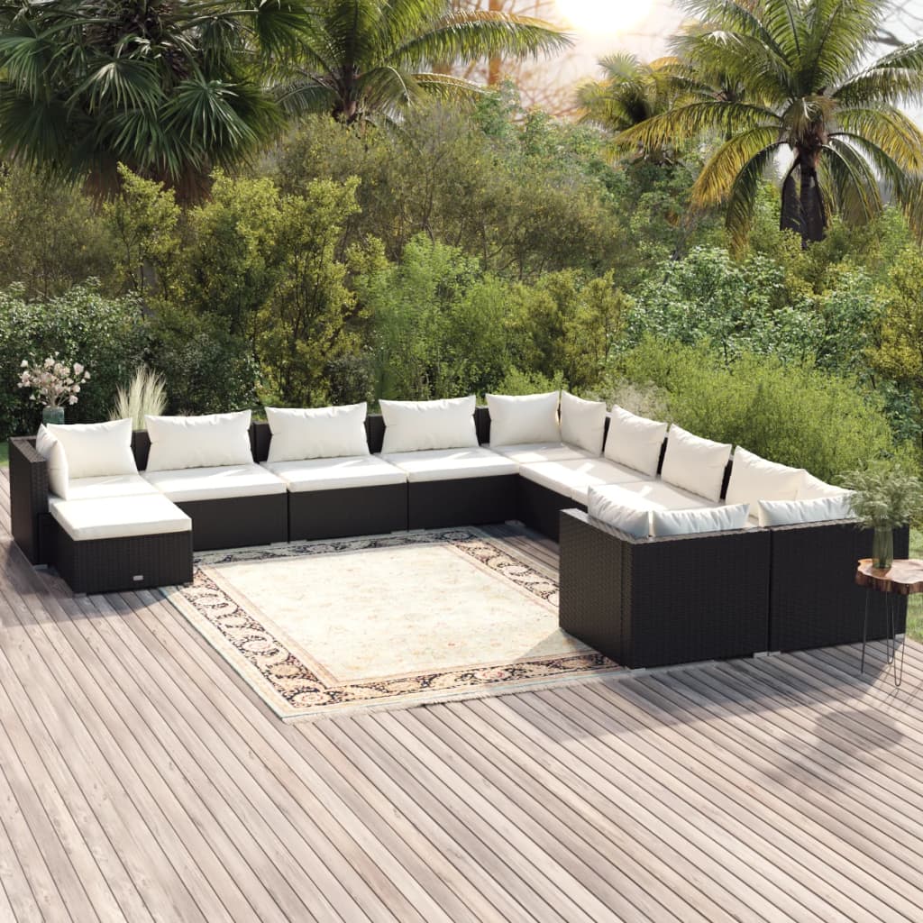 Set Divani da Giardino 11 pz con Cuscini in Polyrattan Nero cod mxl 57078