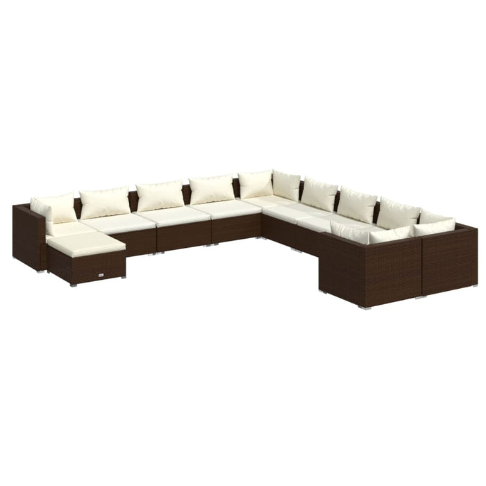 Set Mobili da Giardino 11 pz con Cuscini in Polyrattan Marrone 3102706