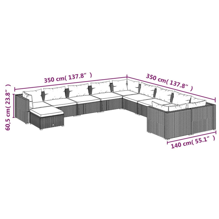 Set Mobili da Giardino 11 pz con Cuscini in Polyrattan Marrone 3102706