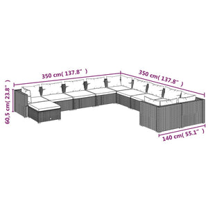 Set Mobili da Giardino 11 pz con Cuscini in Polyrattan Marrone cod mxl 42477