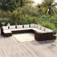 Set Mobili da Giardino 11 pz con Cuscini in Polyrattan Marrone 3102706