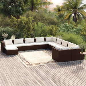 Set Mobili da Giardino 11 pz con Cuscini in Polyrattan Marrone 3102706