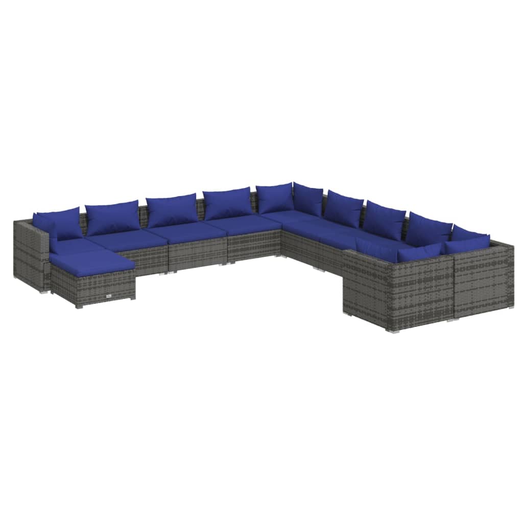 Set Divani da Giardino 11 pz con Cuscini in Polyrattan Grigio cod mxl 44866