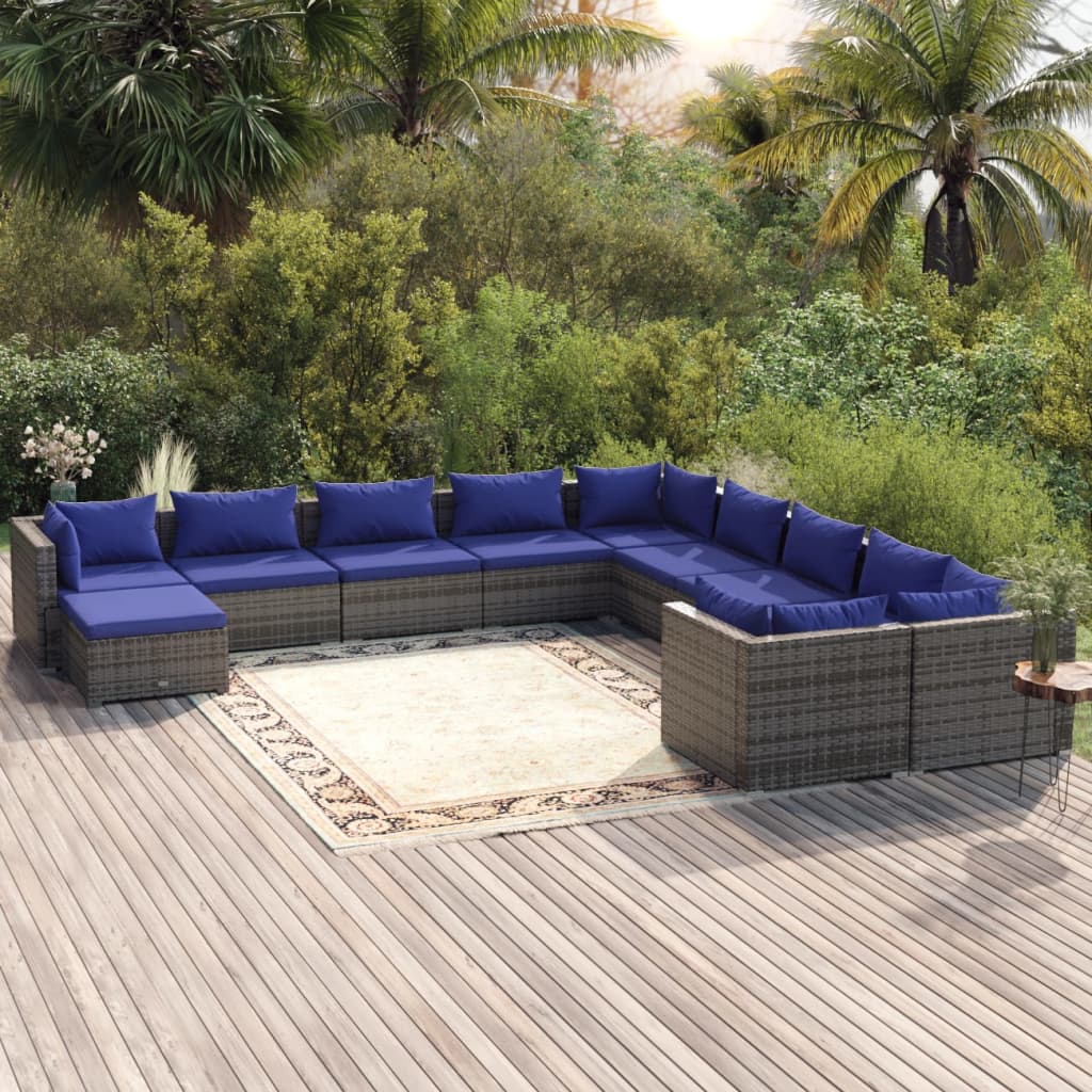 Set Divani da Giardino 11 pz con Cuscini in Polyrattan Grigio cod mxl 44866