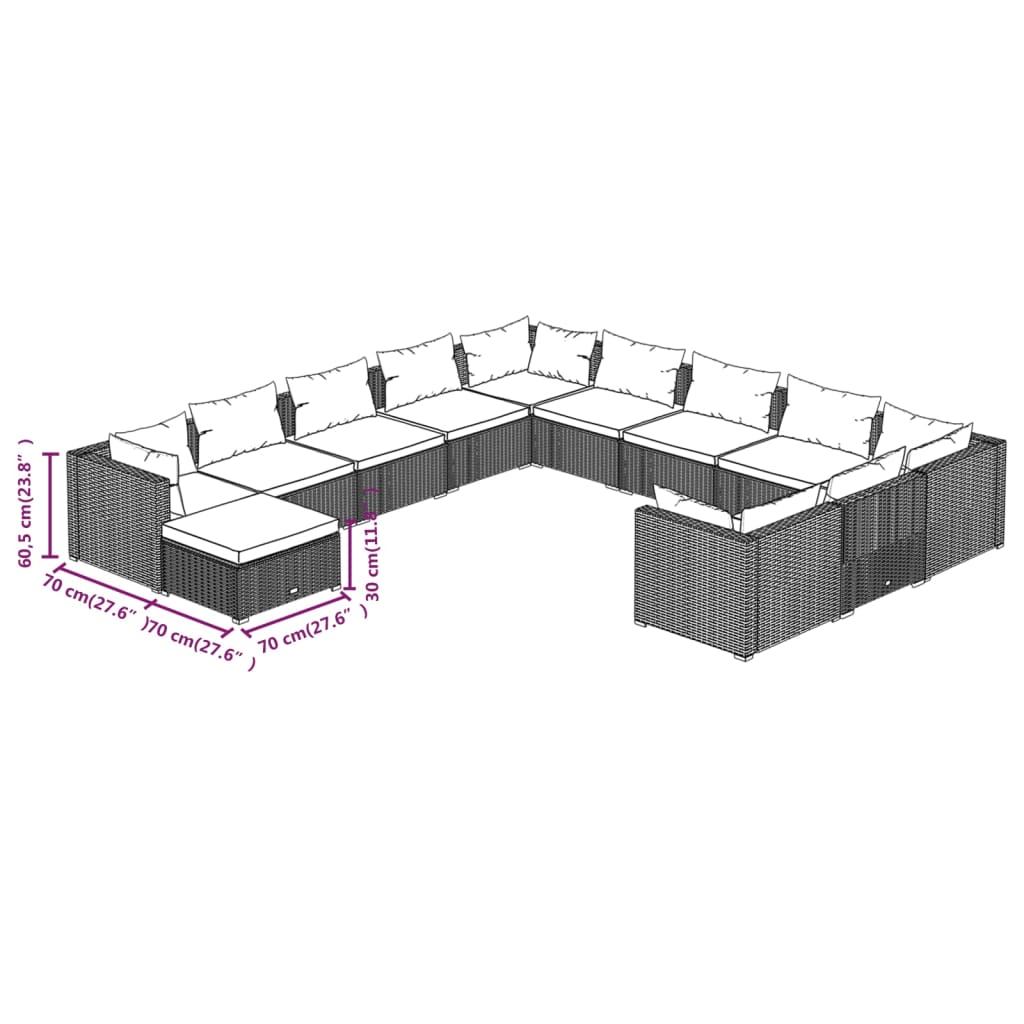 Set Divani da Giardino 12 pz con Cuscini in Polyrattan Marrone 3102730