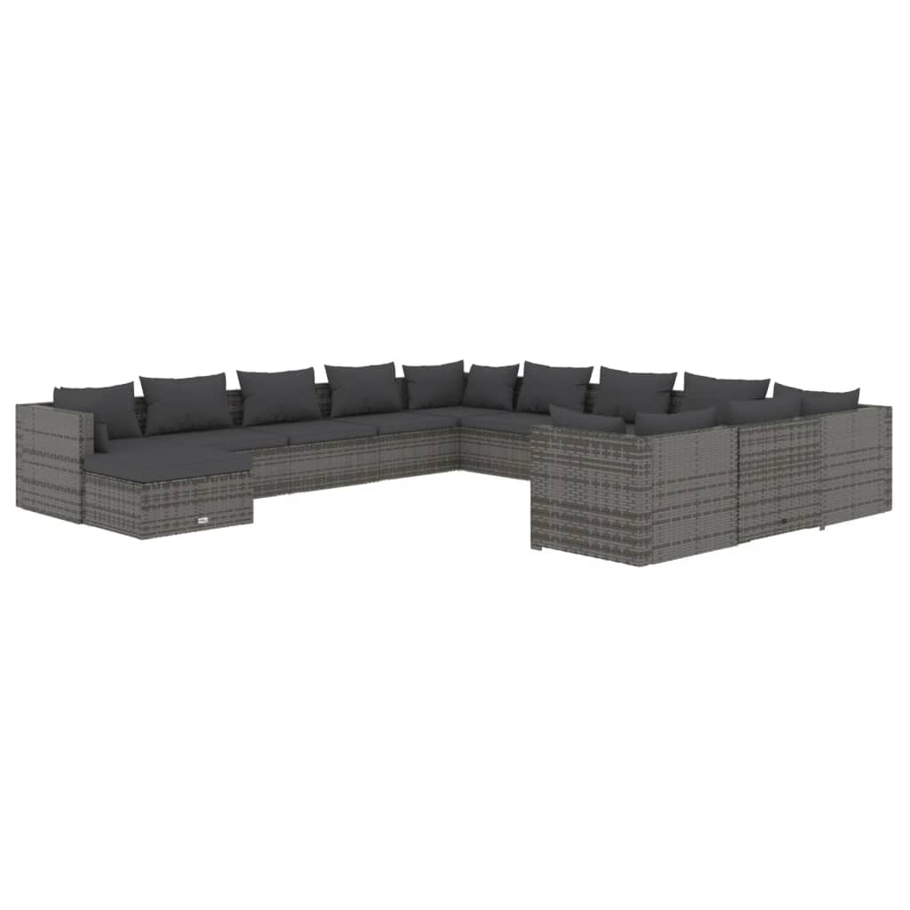 Set Divani da Giardino 12 pz con Cuscini in Polyrattan Grigio 3102733