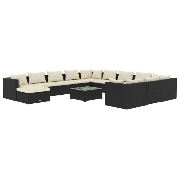 Set Divani da Giardino 13 pz con Cuscini in Polyrattan Nero 3102735