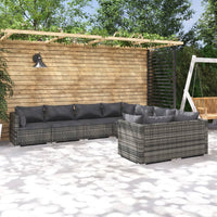 Set Divani da Giardino 8 pz con Cuscini in Polyrattan Grigio 3102757