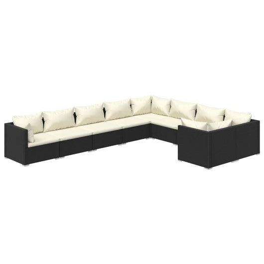 Set Divani da Giardino 9 pz con Cuscini in Polyrattan Nero 3102759