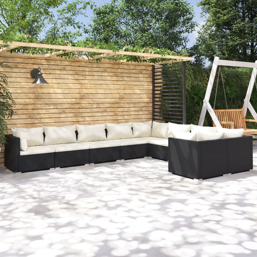 Set Divani da Giardino 9 pz con Cuscini in Polyrattan Nero 3102759