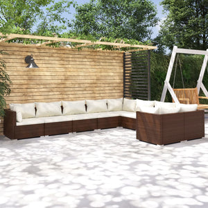 Set Divani da Giardino 9 pz con Cuscini in Polyrattan Marrone cod mxl 40834