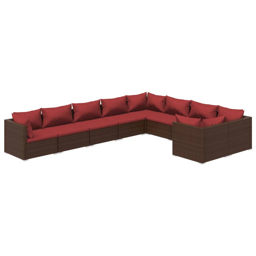 Set Divani da Giardino 9 pz con Cuscini in Polyrattan Marrone 3102763