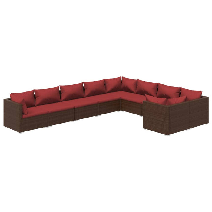 Set Divani da Giardino 9 pz con Cuscini in Polyrattan Marrone 3102763