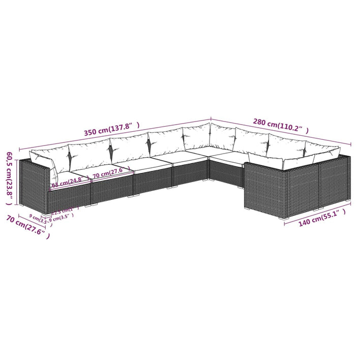 Set Divani da Giardino 9 pz con Cuscini in Polyrattan Marrone 3102763