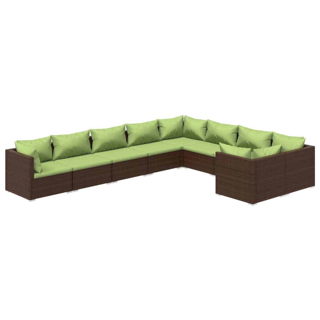 Set Divani da Giardino 9 pz con Cuscini in Polyrattan Marrone cod mxl 35834