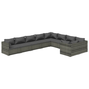 Set Divani da Giardino 9 pz con Cuscini in Polyrattan Grigio cod mxl 40494