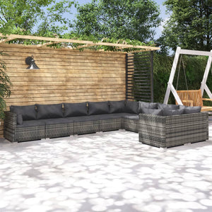 Set Divani da Giardino 9 pz con Cuscini in Polyrattan Grigio cod mxl 40494