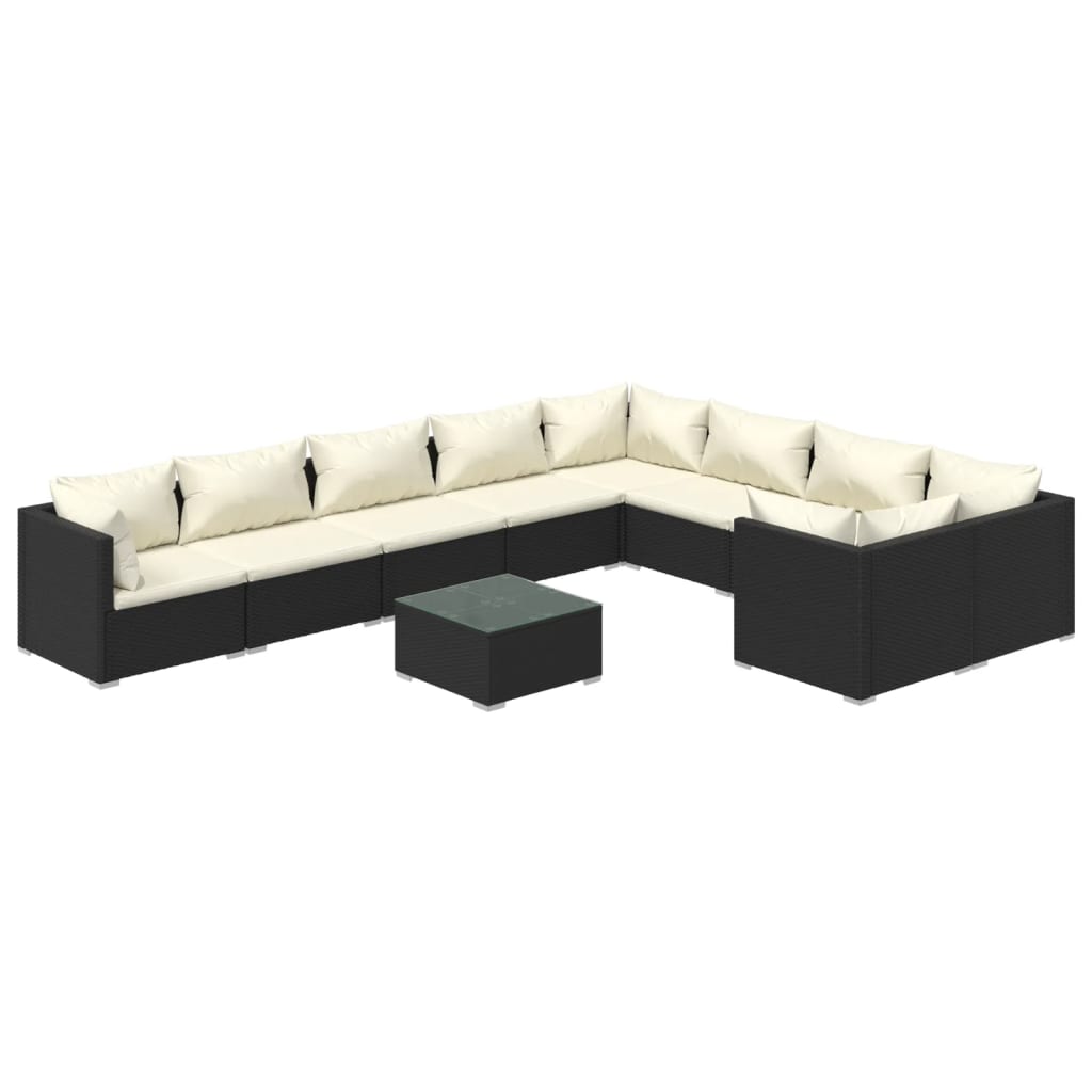 Set Divani da Giardino 10 pz con Cuscini in Polyrattan Nero 3102767