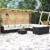 Set Divani da Giardino 10 pz con Cuscini in Polyrattan Nero 3102767