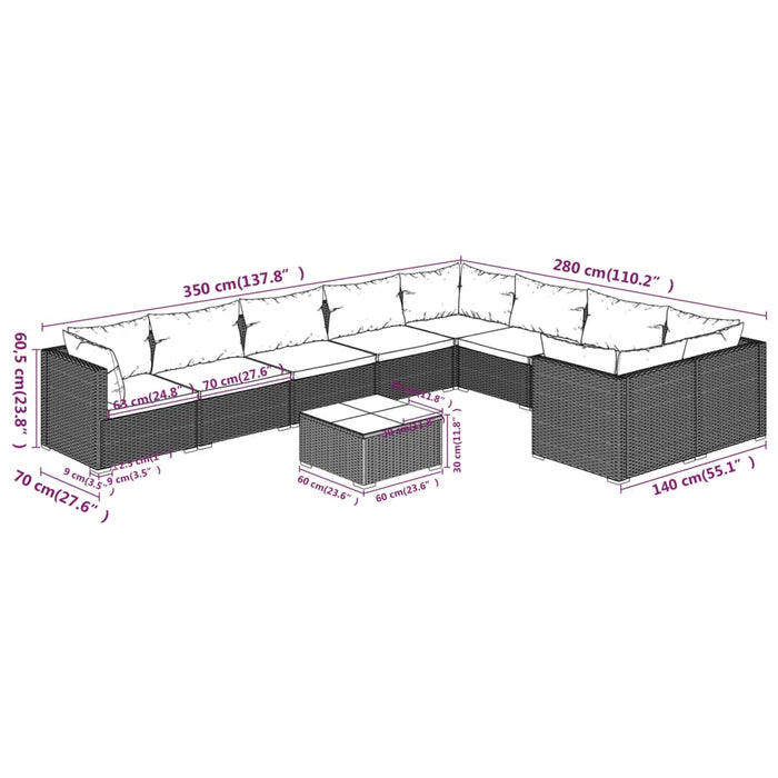 Set Divani da Giardino 10 pz con Cuscini in Polyrattan Marrone 3102771