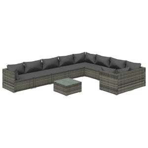 Set Divani da Giardino 10 pz con Cuscini in Polyrattan Grigio 3102773