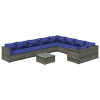 Set Divani da Giardino 10 pz con Cuscini in Polyrattan Grigio cod mxl 35143