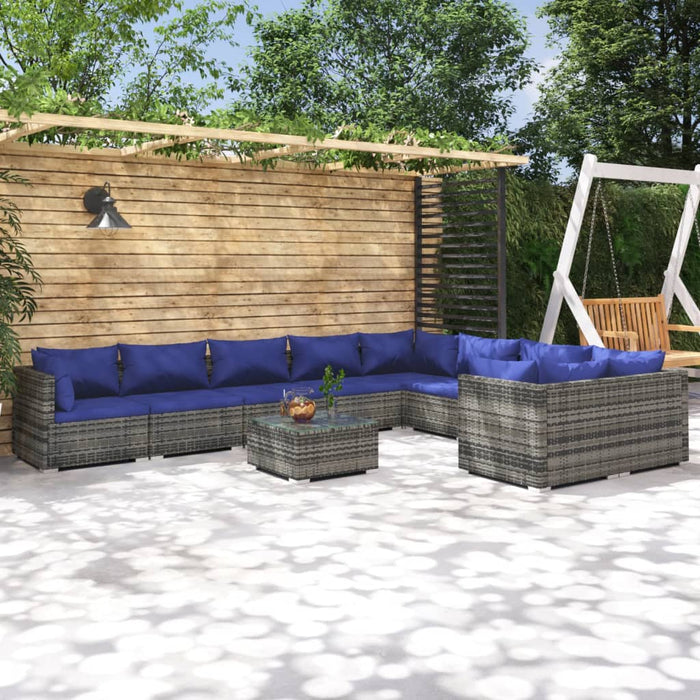 Set Divani da Giardino 10 pz con Cuscini in Polyrattan Grigio cod mxl 35143