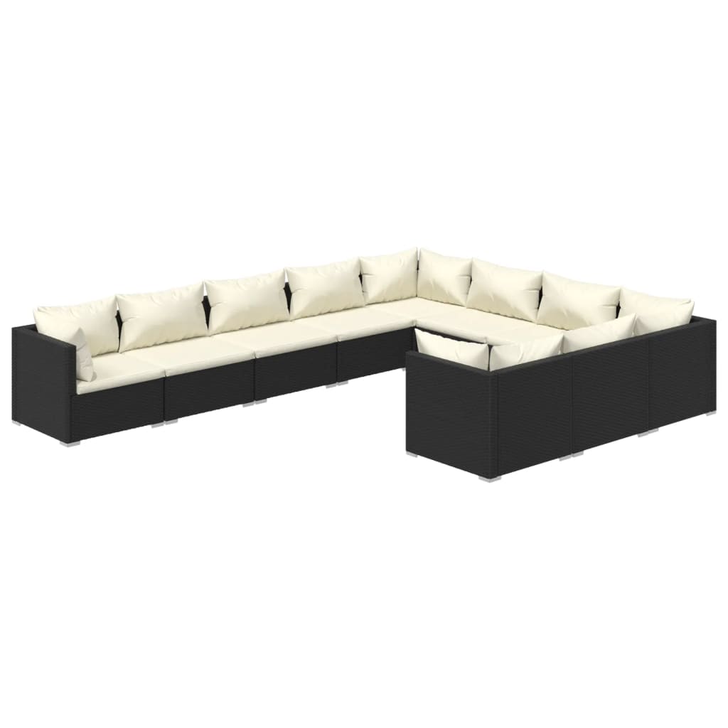 Set Divani da Giardino 10 pz con Cuscini in Polyrattan Nero cod mxl 57059