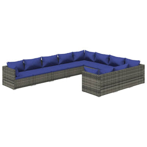 Set Divani da Giardino 10 pz con Cuscini in Polyrattan Grigio cod mxl 44853