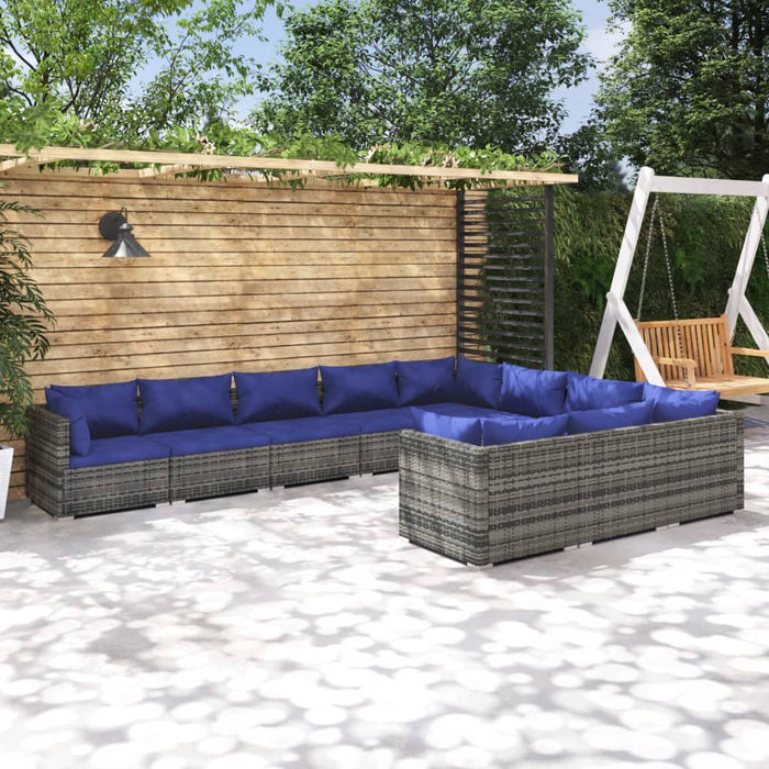 Set Divani da Giardino 10 pz con Cuscini in Polyrattan Grigio cod mxl 44853