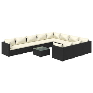 Set Divani da Giardino 11 pz con Cuscini in Polyrattan Nero 3102783