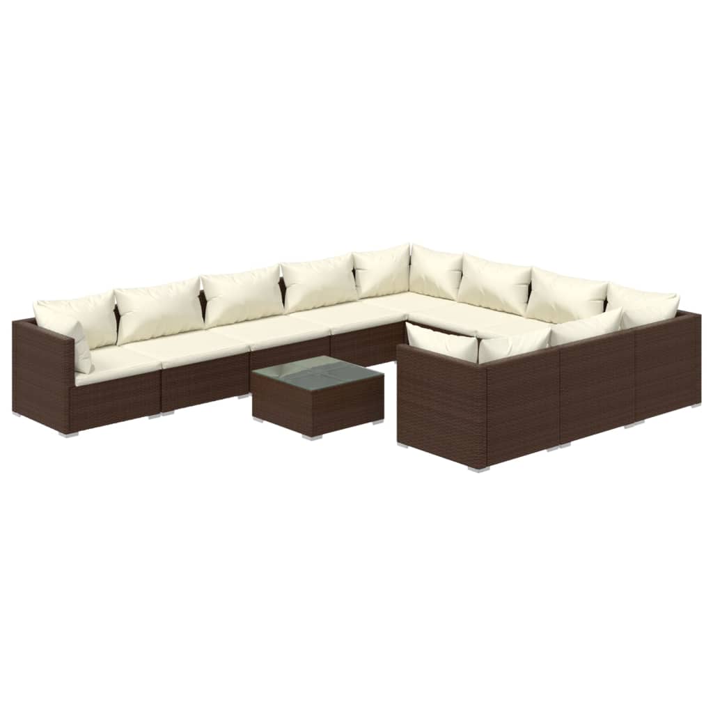 Set Divani da Giardino 11 pz con Cuscini in Polyrattan Marrone cod mxl 42469