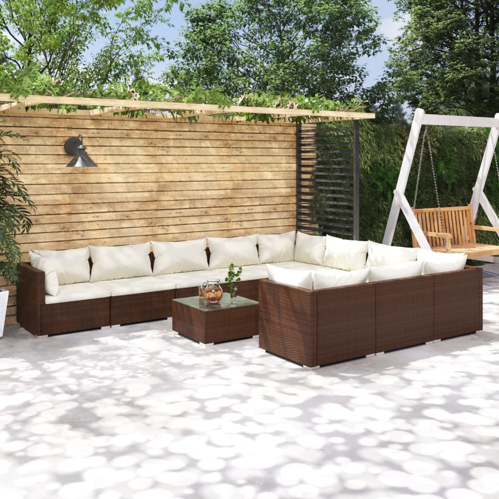 Set Divani da Giardino 11 pz con Cuscini in Polyrattan Marrone cod mxl 42469