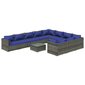 Set Divani da Giardino 11 pz con Cuscini in Polyrattan Grigio cod mxl 44840