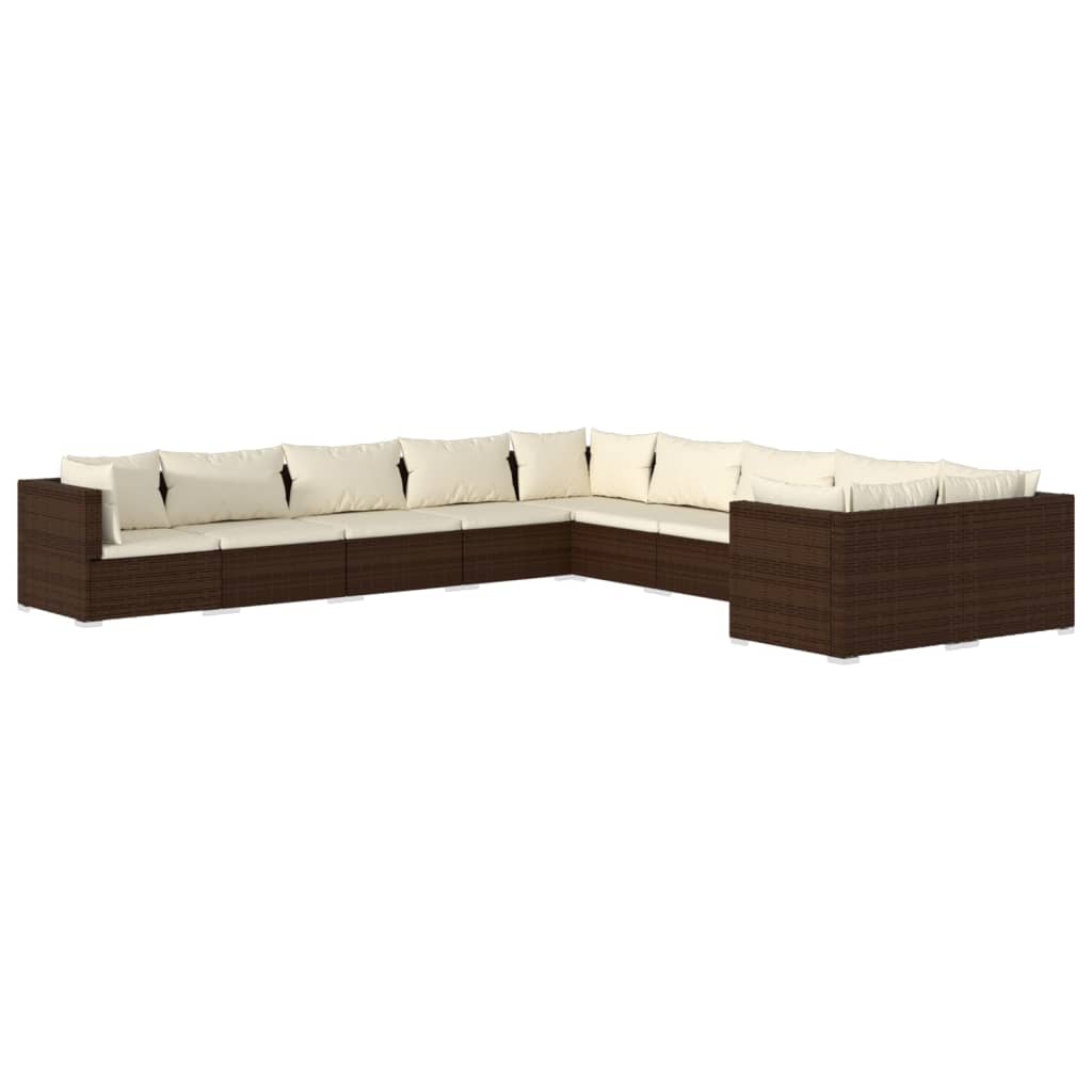 Set Divani da Giardino 10 pz con Cuscini in Polyrattan Marrone cod mxl 49839