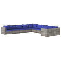 Set Divani da Giardino 10 pz con Cuscini in Polyrattan Grigio 3102798