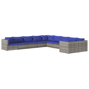 Set Divani da Giardino 10 pz con Cuscini in Polyrattan Grigio cod mxl 44806