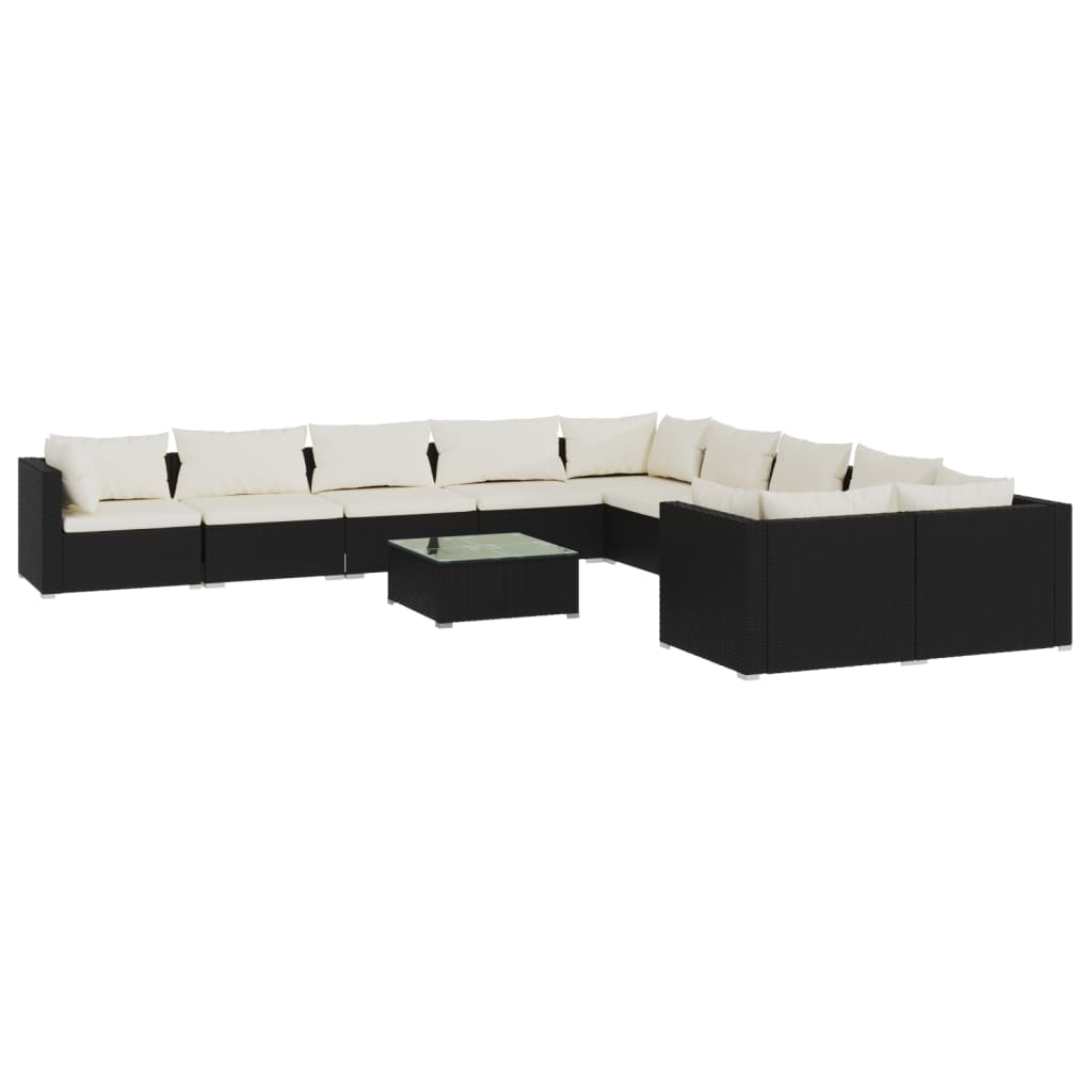 Set Divani da Giardino 11 pz con Cuscini in Polyrattan Nero 3102799