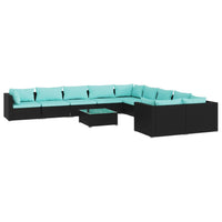 Set Divani da Giardino 11 pz con Cuscini in Polyrattan Nero 3102801