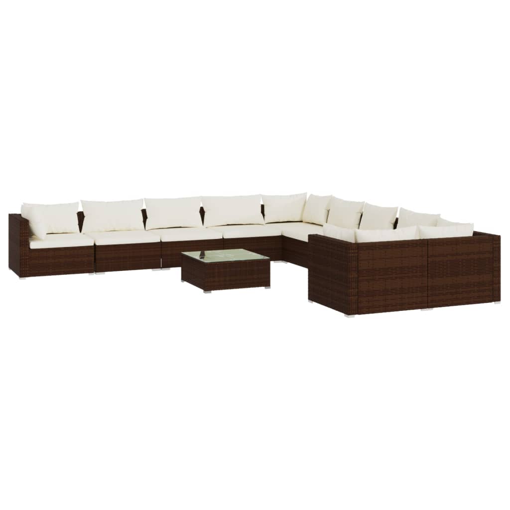 Set Divani da Giardino 11 pz con Cuscini in Polyrattan Marrone 3102802