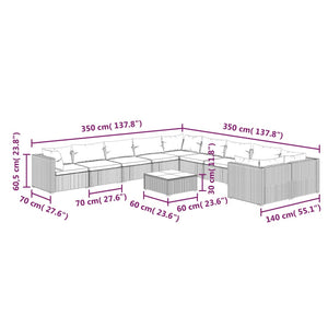 Set Divani da Giardino 11 pz con Cuscini in Polyrattan Grigio 3102806