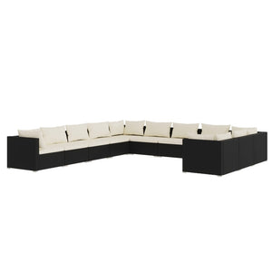 Set Divani da Giardino 11 pz con Cuscini in Polyrattan Nero 3102807