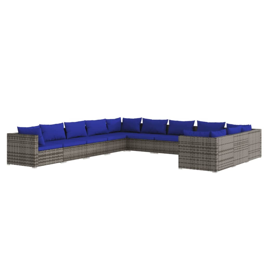 Set Divani da Giardino 11 pz con Cuscini in Polyrattan Grigio cod mxl 44850