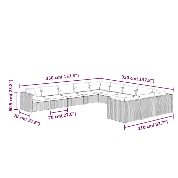 Set Divani da Giardino 11 pz con Cuscini in Polyrattan Grigio cod mxl 44850